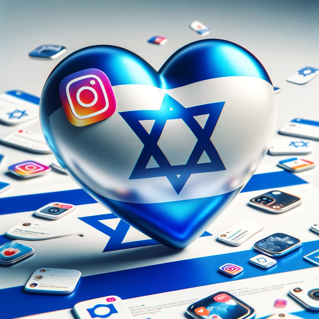 לב לייק של אינסטגרם משולב בדגל ישראל, מסמל קניית לייקים ישראלים באינסטגרם
