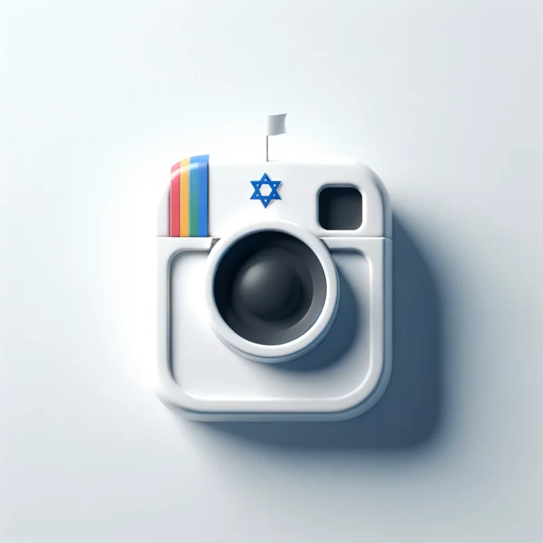 לוגו אינסטגרם מינימליסטי עם דגל ישראל קטן, מייצג קניית לייקים מישראל.